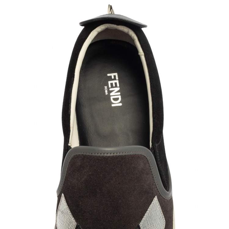 Pre Owned Fendi Grey/Black Suede Monster Eyes Slip On Sneakers Size 40