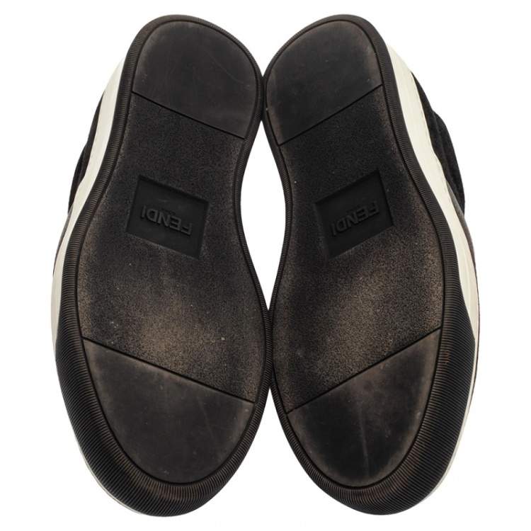 Pre Owned Fendi Grey/Black Suede Monster Eyes Slip On Sneakers Size 40
