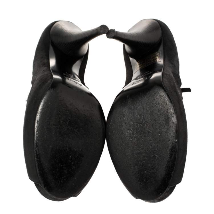 Pre Owned Fendi Black Suede Strappy Peep Toe Zipper Sandals Size 36