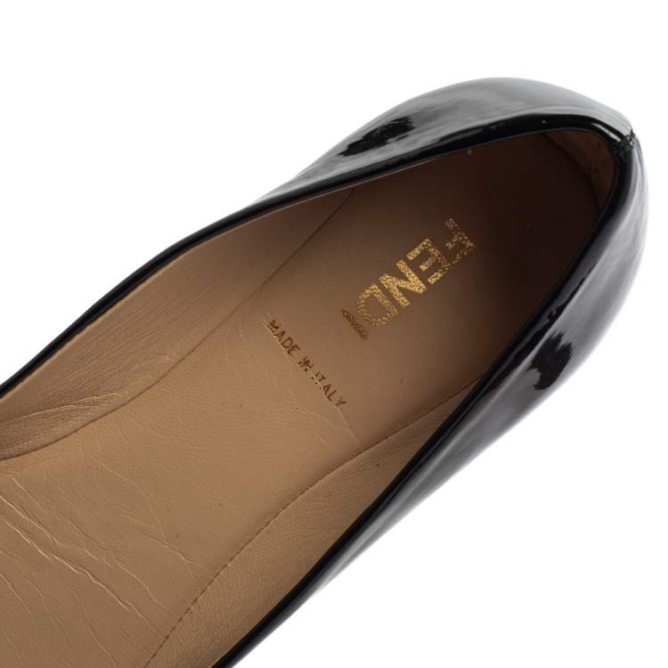 Pre Owned Fendi Black Patent Leather Studded Bow Ballet Flats Size 38