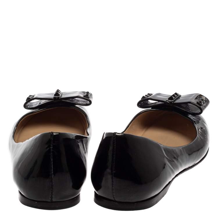 Pre Owned Fendi Black Patent Leather Studded Bow Ballet Flats Size 38