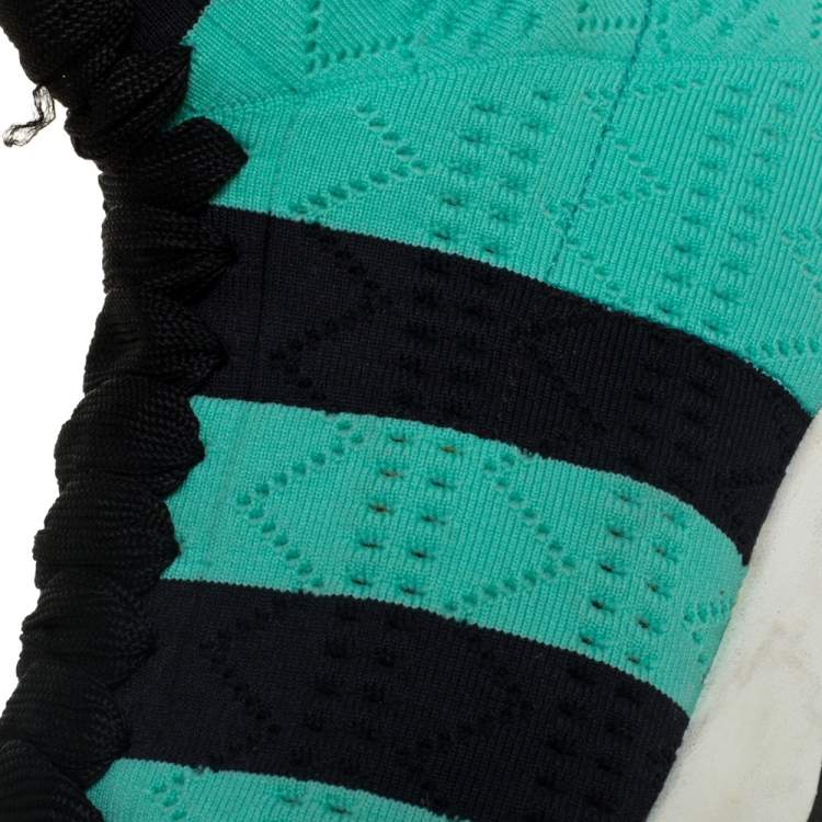 Pre Owned Fendi Green/Black Knit Fabric Striped Sock Sneakers Size 36