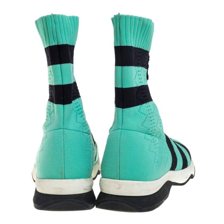 Pre Owned Fendi Green/Black Knit Fabric Striped Sock Sneakers Size 36