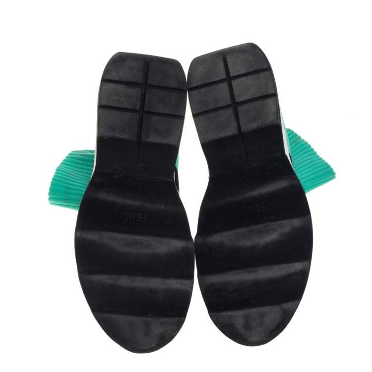 Pre Owned Fendi Green/Black Knit Fabric Striped Sock Sneakers Size 36