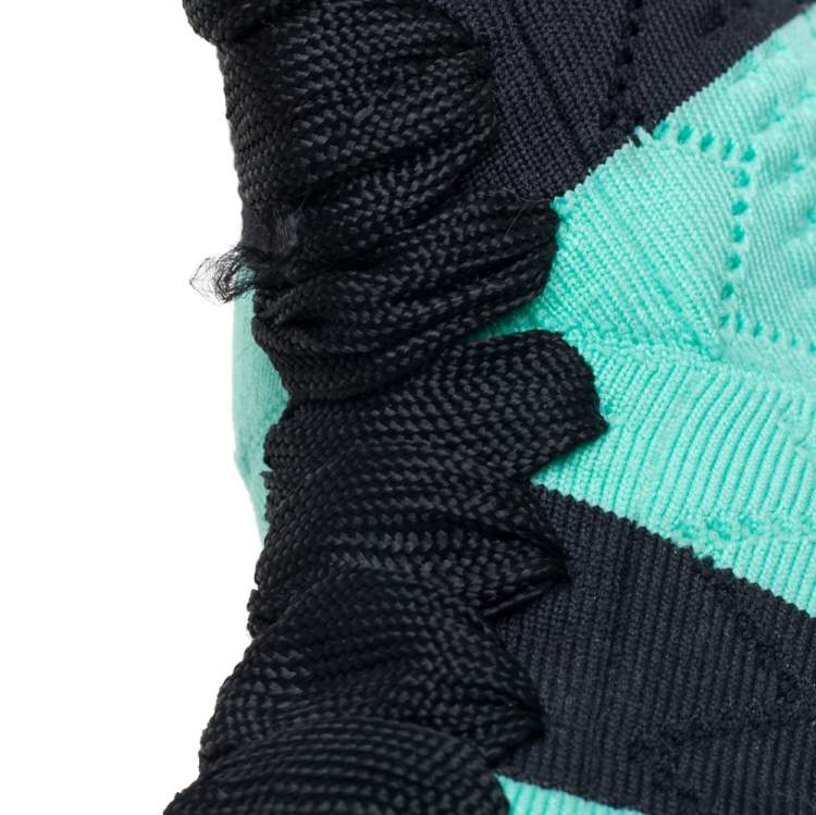 Pre Owned Fendi Green/Black Knit Fabric Striped Sock Sneakers Size 36
