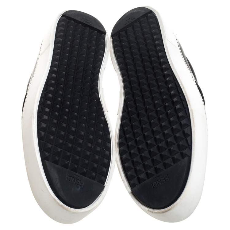 Pre Owned Fendi Black/Yellow Leather Monster Slip On Sneakers Size 39.5