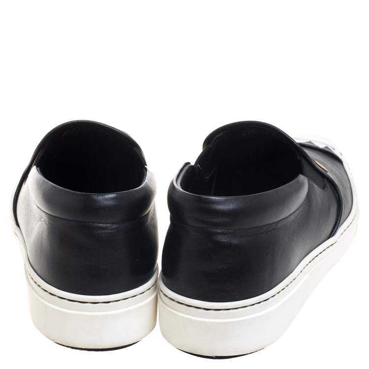 Pre Owned Fendi Black/Yellow Leather Monster Slip On Sneakers Size 39.5