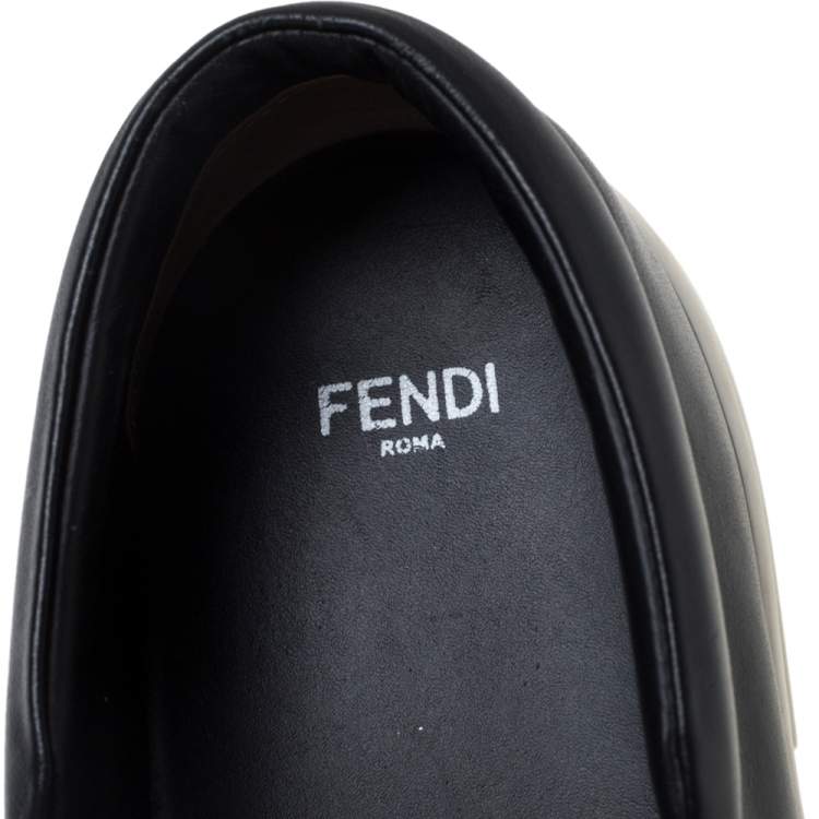Pre Owned Fendi Black/Yellow Leather Monster Slip On Sneakers Size 39.5