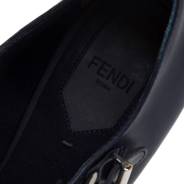 Pre Owned Fendi Blue Leather Zipper Ankle Boots Size 38