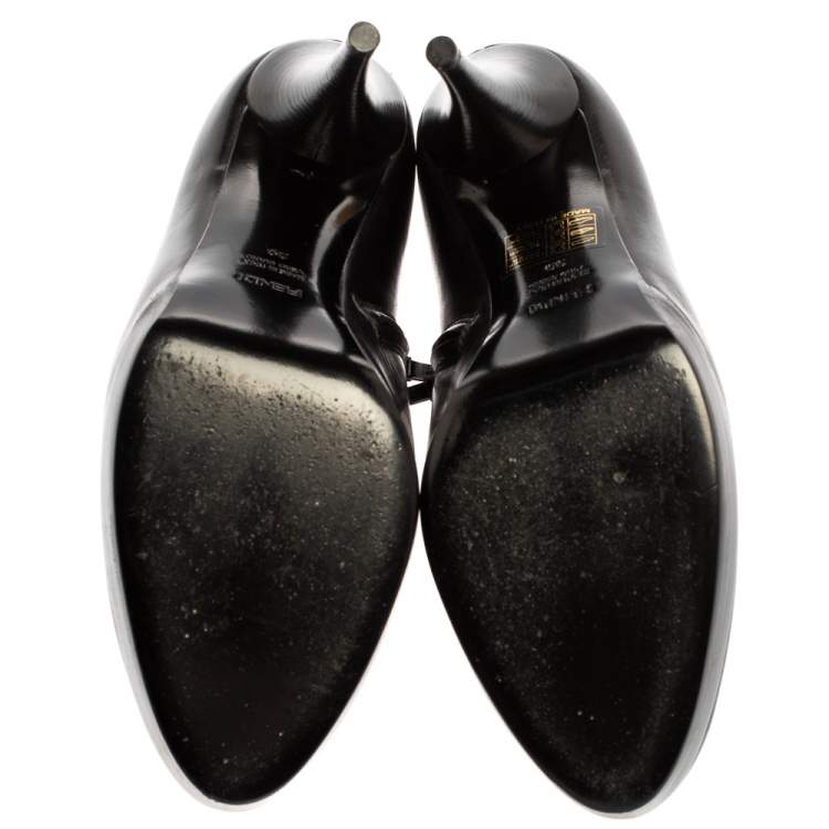 Pre Owned Fendi Black Leather Platform Ankle Booties Size 39