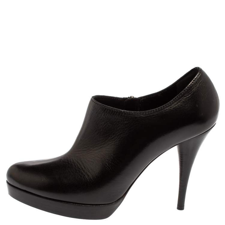 Pre Owned Fendi Black Leather Platform Ankle Booties Size 39