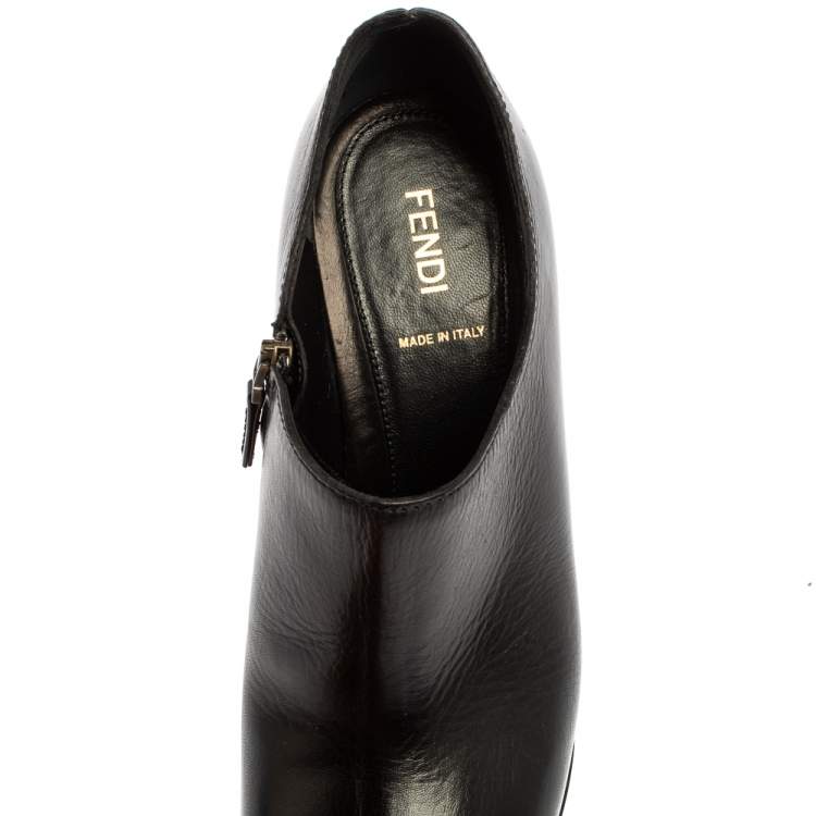 Pre Owned Fendi Black Leather Platform Ankle Booties Size 39