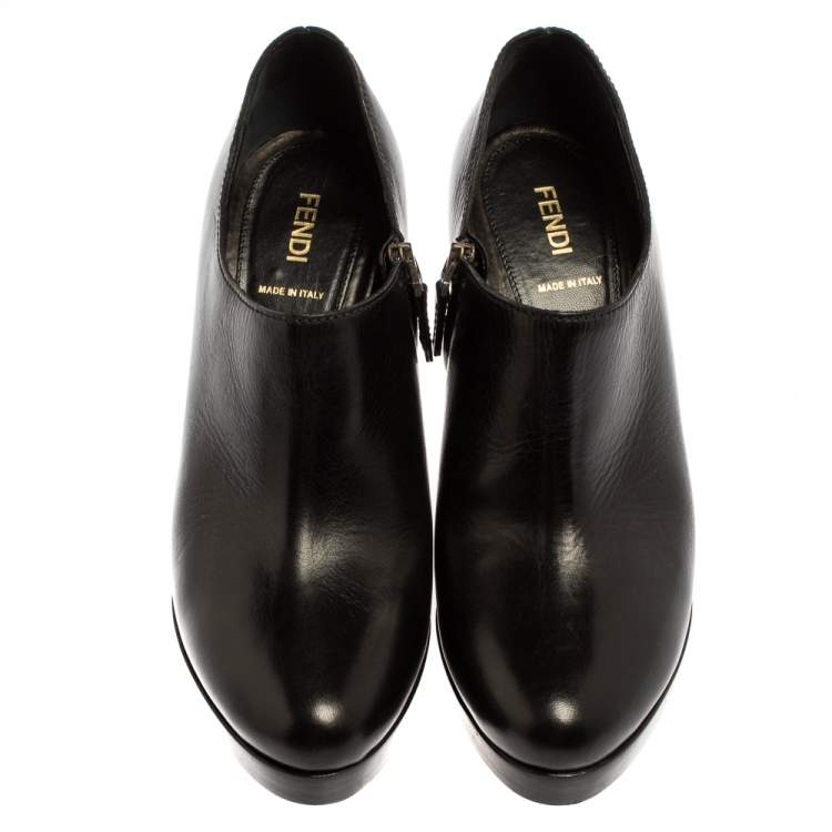 Pre Owned Fendi Black Leather Platform Ankle Booties Size 39