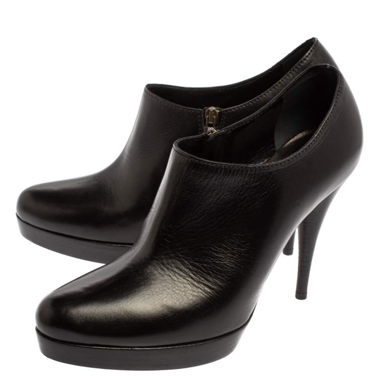 Pre Owned Fendi Black Leather Platform Ankle Booties Size 39