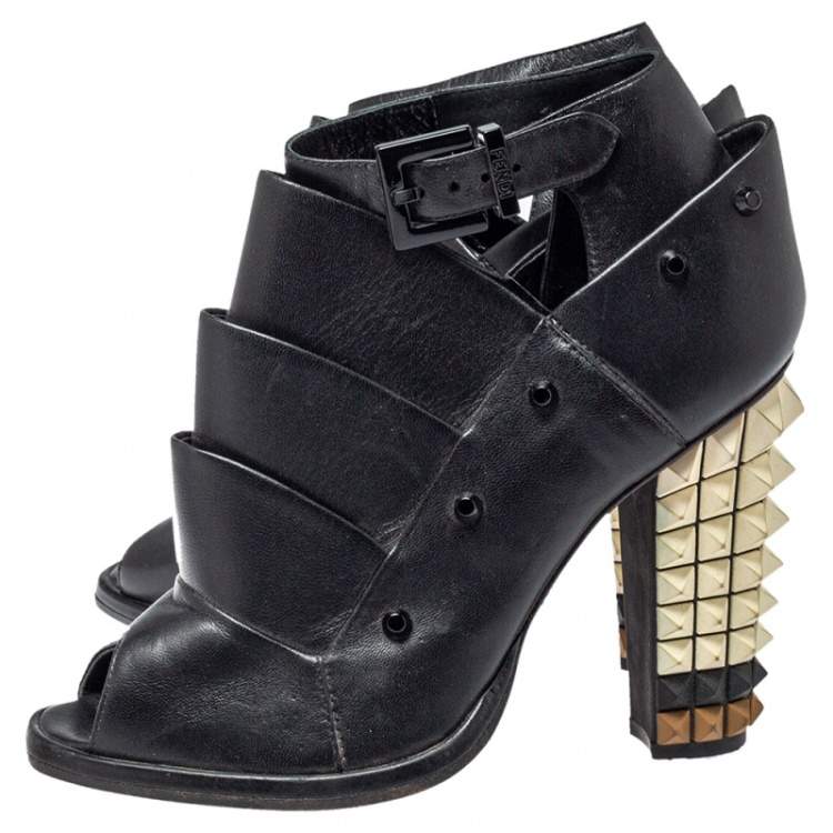 Pre Owned Fendi Black Leather Polifonia Booties Size 36