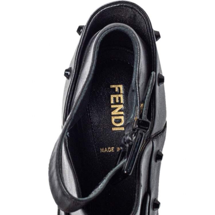 Pre Owned Fendi Black Leather Polifonia Booties Size 36