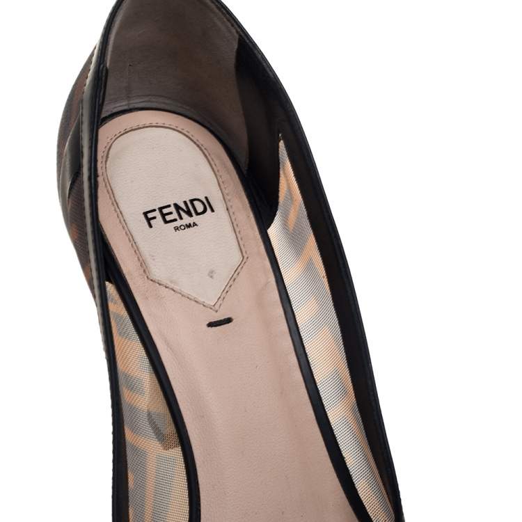 Pre Owned Fendi Beige/Black Leather And Mesh Colibri Logo Pointed Toe Pumps Size 38