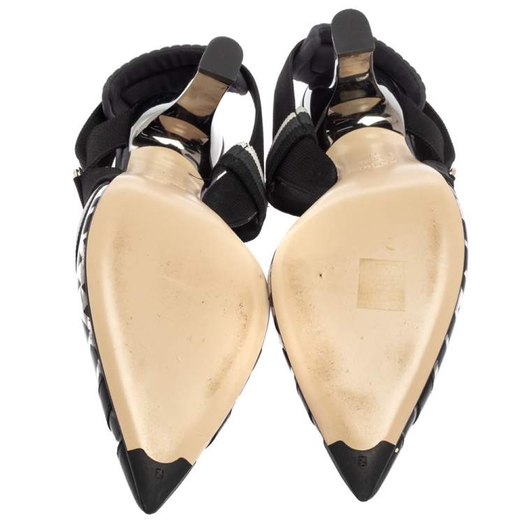 Pre Owned Fendi Black  Canvas  And PVC  Slingback Pumps Size 41