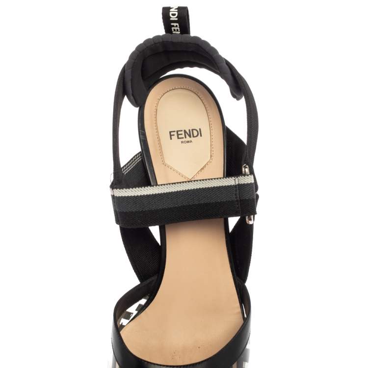 Pre Owned Fendi Black  Canvas  And PVC  Slingback Pumps Size 41