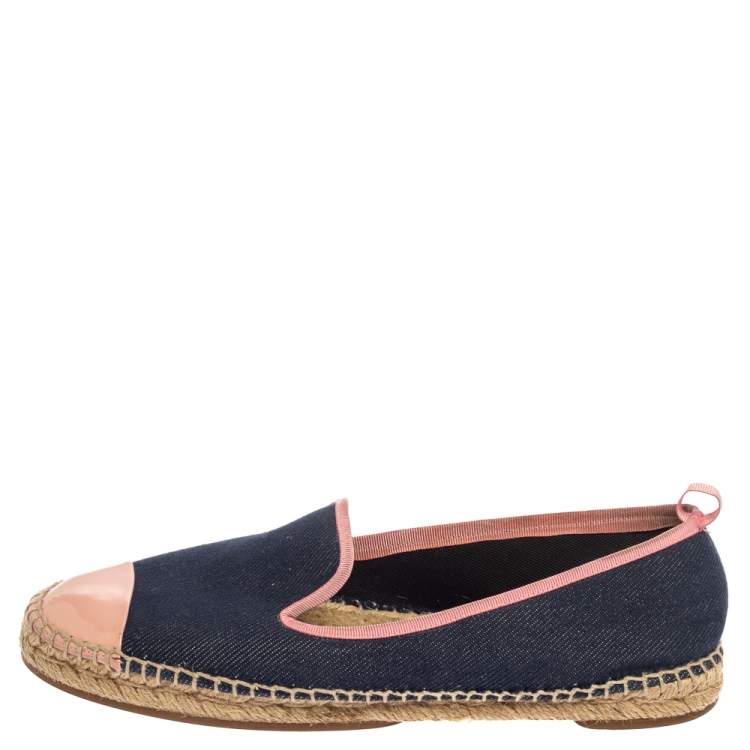 Pre Owned Fendi Navy Blue Denim And Pink Patent Leather Junia Cap Toe Espadrilles Flats Size 40