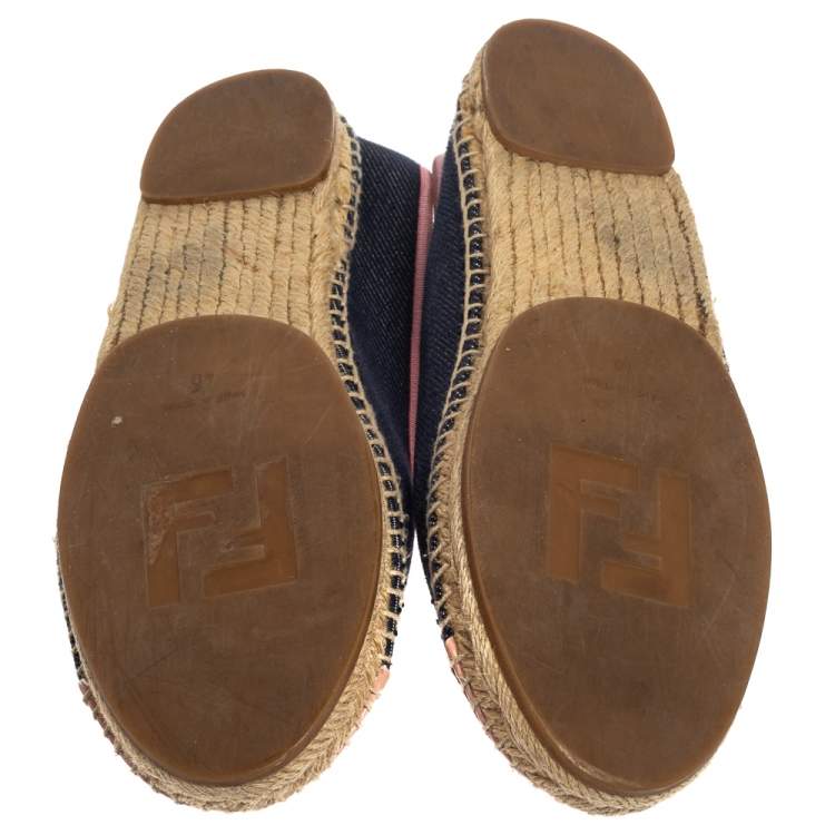 Pre Owned Fendi Navy Blue Denim And Pink Patent Leather Junia Cap Toe Espadrilles Flats Size 40