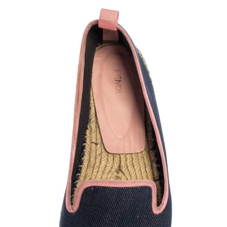 Pre Owned Fendi Navy Blue Denim And Pink Patent Leather Junia Cap Toe Espadrilles Flats Size 40