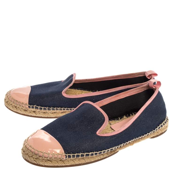 Pre Owned Fendi Navy Blue Denim And Pink Patent Leather Junia Cap Toe Espadrilles Flats Size 40