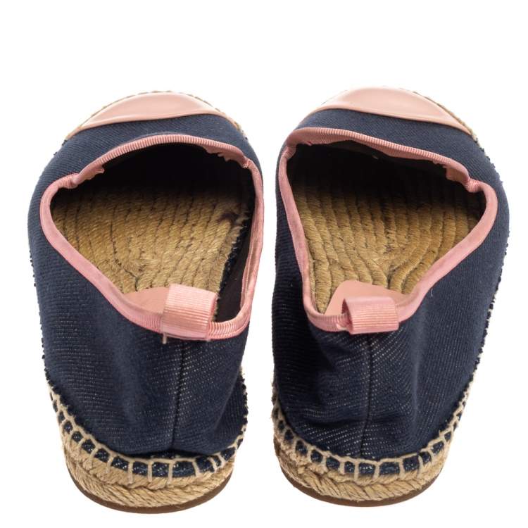 Pre Owned Fendi Navy Blue Denim And Pink Patent Leather Junia Cap Toe Espadrilles Flats Size 40