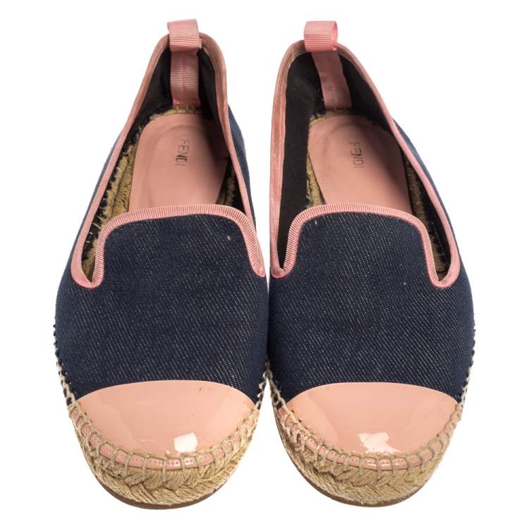 Pre Owned Fendi Navy Blue Denim And Pink Patent Leather Junia Cap Toe Espadrilles Flats Size 40