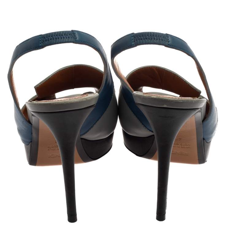 Pre Owned Fendi Multicolor Leather Peep Toe Slingback Sandals Size 41