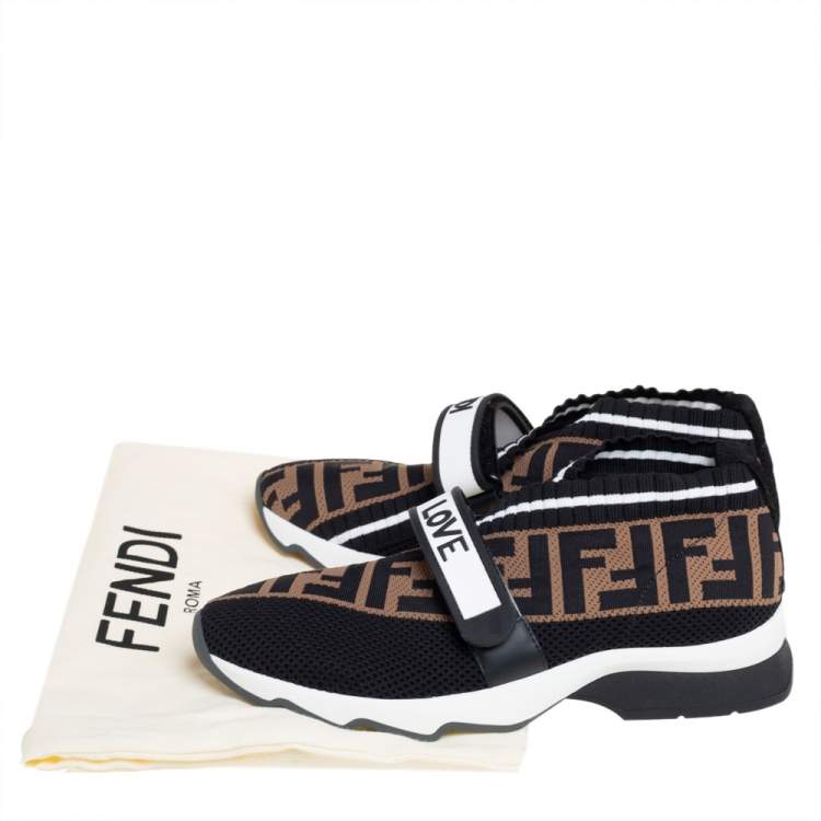 مملوكة مسبقًا Fendi Tobacco Rockoko Mesh And Knit Fabric Sneakers Size 37.5
