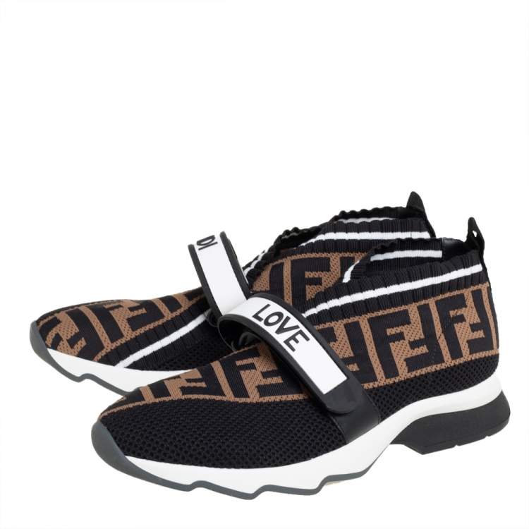 مملوكة مسبقًا Fendi Tobacco Rockoko Mesh And Knit Fabric Sneakers Size 37.5