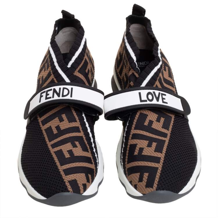 مملوكة مسبقًا Fendi Tobacco Rockoko Mesh And Knit Fabric Sneakers Size 37.5