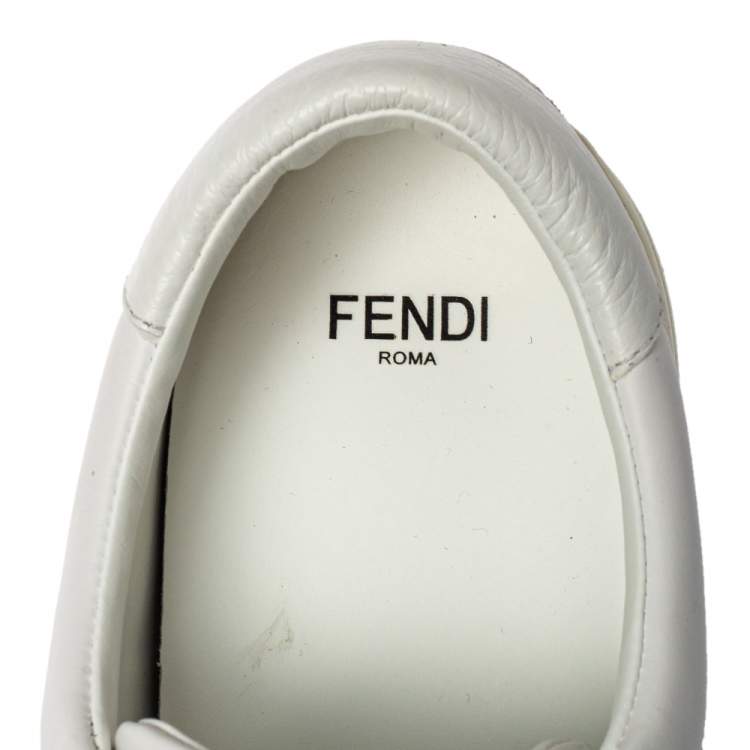 Pre Owned Fendi White Leather And Logo Knit Rockoko Slip On Sneakers Size 37.5