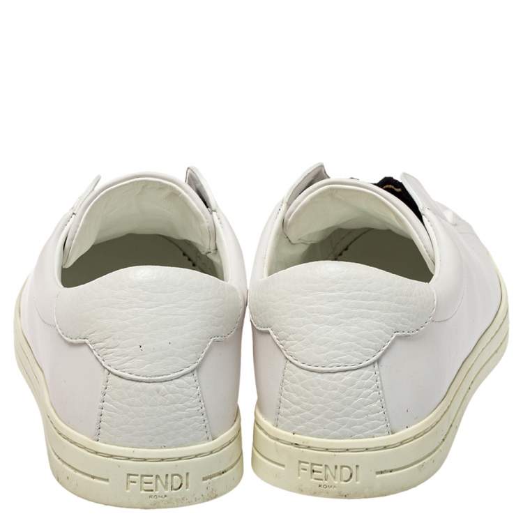 Pre Owned Fendi White Leather And Logo Knit Rockoko Slip On Sneakers Size 37.5