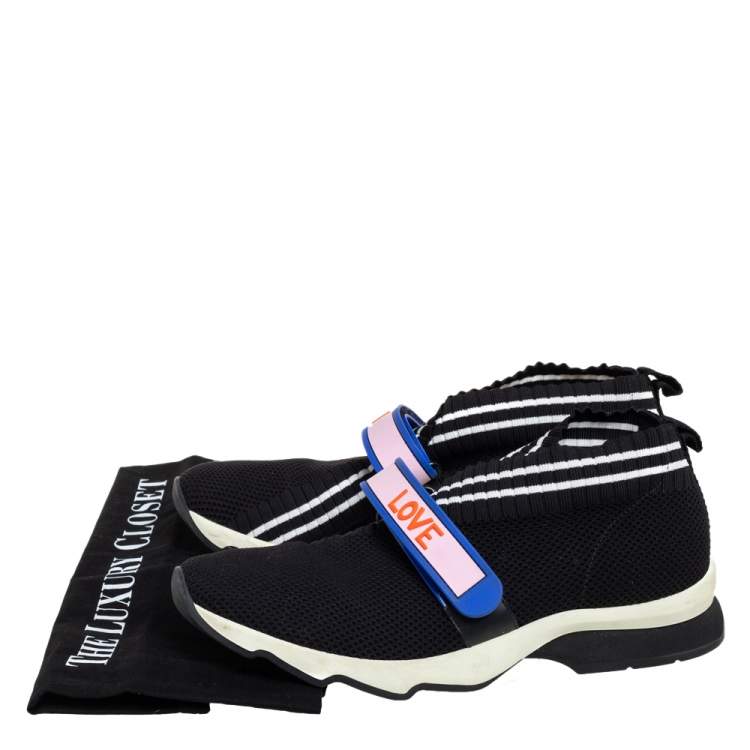 Pre Owned Fendi Black Knit Fabric Rockoko Sneakers Size 40