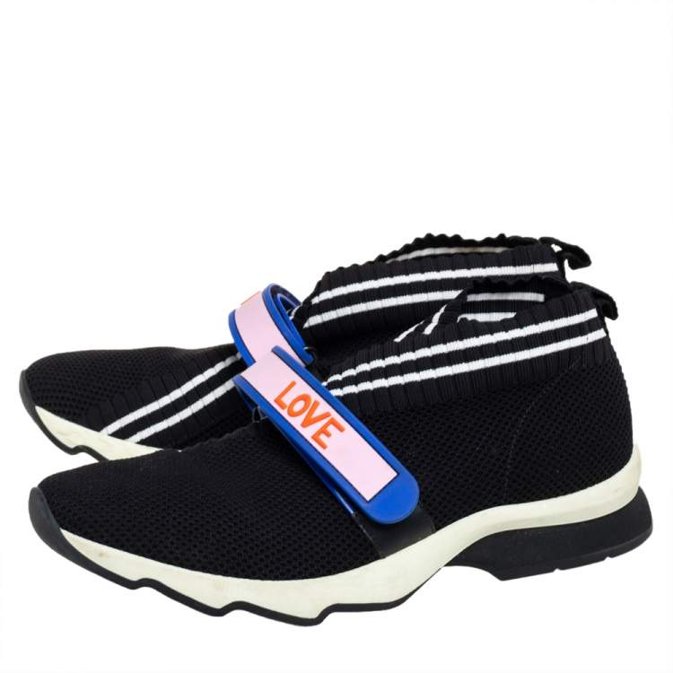 Pre Owned Fendi Black Knit Fabric Rockoko Sneakers Size 40