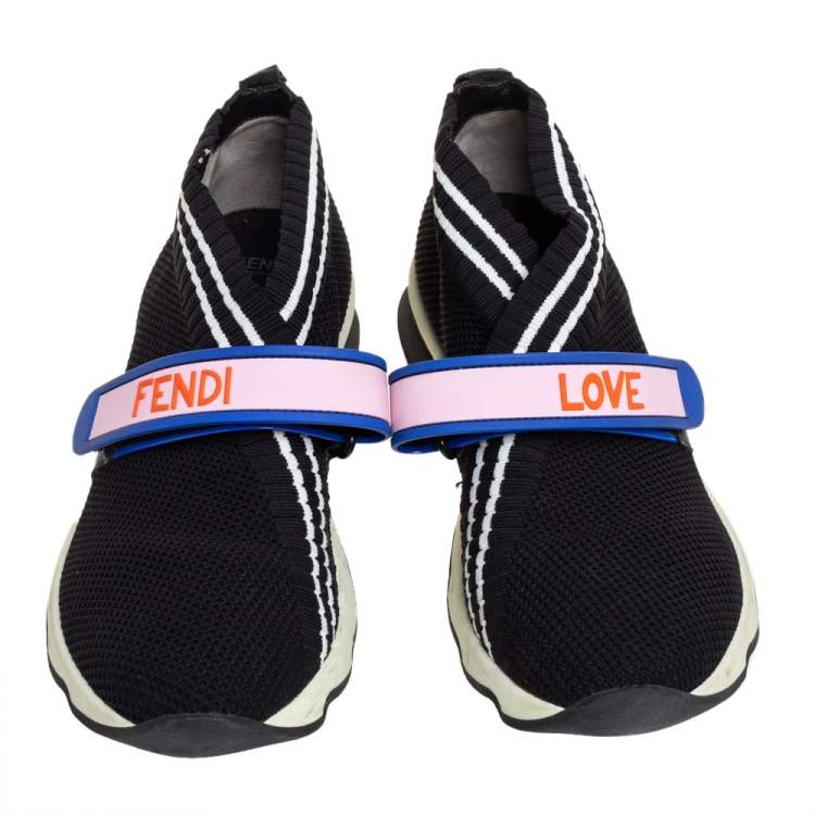 Pre Owned Fendi Black Knit Fabric Rockoko Sneakers Size 40