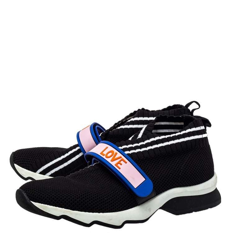Pre Owned Fendi Black Knit Fabric Rockoko Sneakers Size 38