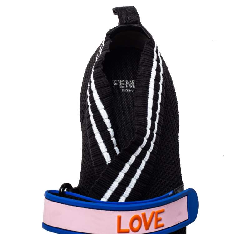 Pre Owned Fendi Black Knit Fabric Rockoko Sneakers Size 38