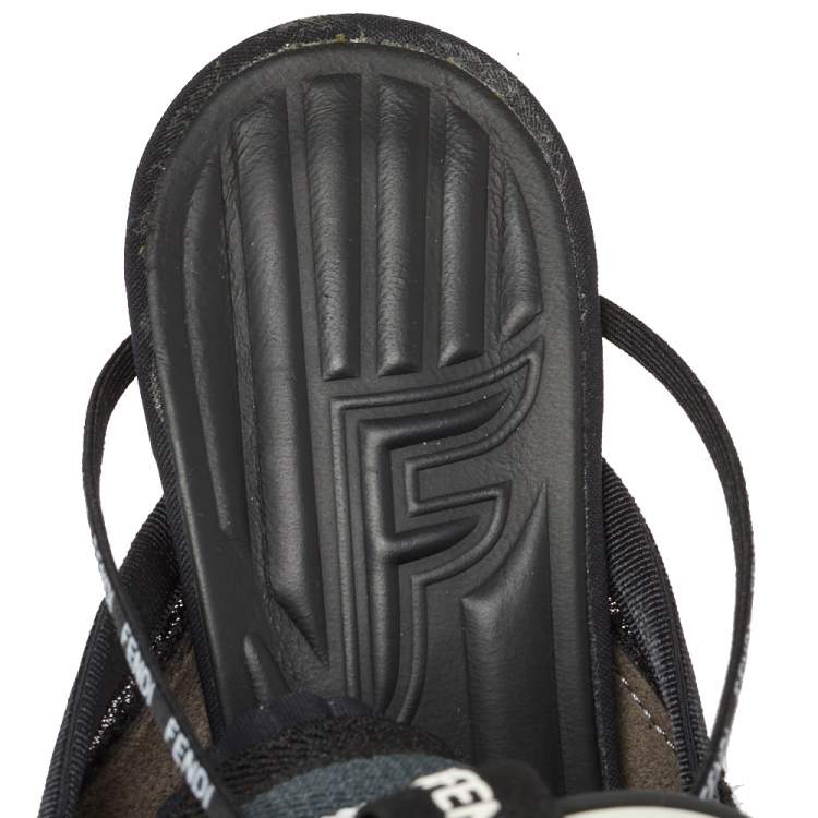 Pre Owned Fendi Multicolor Mesh And Canvas Ankle Wrap Sandals Size 37.5