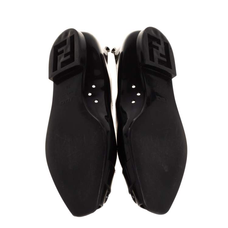مملوكة مسبقًا Fendi Black Jelly Buckle Embellished Peep Toe Ballet Flats Size 39 