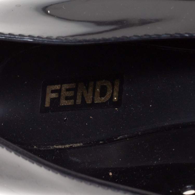 مملوكة مسبقًا Fendi Black Jelly Buckle Embellished Peep Toe Ballet Flats Size 39 