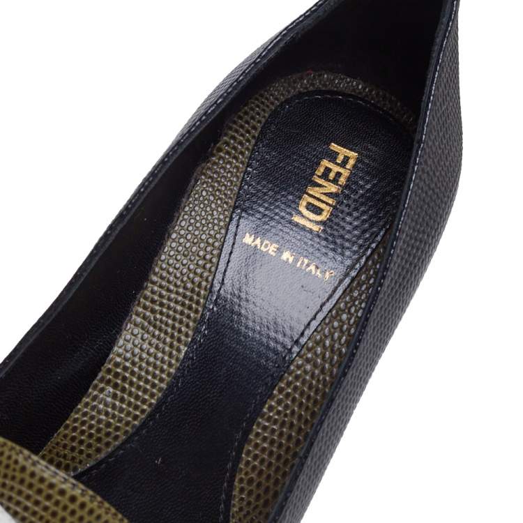 Pre Owned Fendi Black/White Lizard Embossed Leather Pumps Size 38