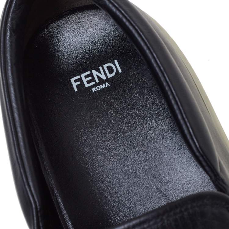 Pre Owned Fendi Black Leather Monster 3D Eyes Slip On Sneakers Size 40