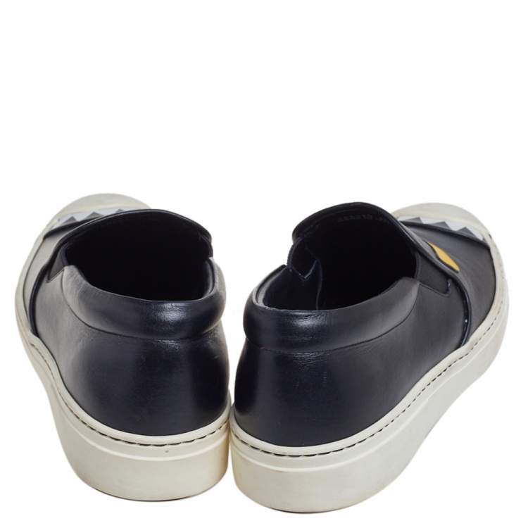 Pre Owned Fendi Black Leather Monster 3D Eyes Slip On Sneakers Size 40