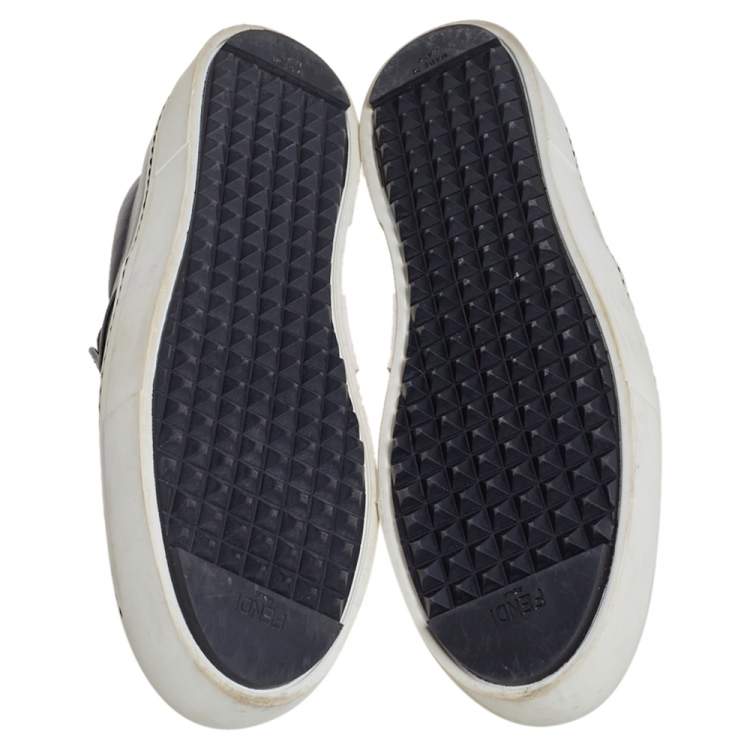Pre Owned Fendi Black Leather Monster 3D Eyes Slip On Sneakers Size 40