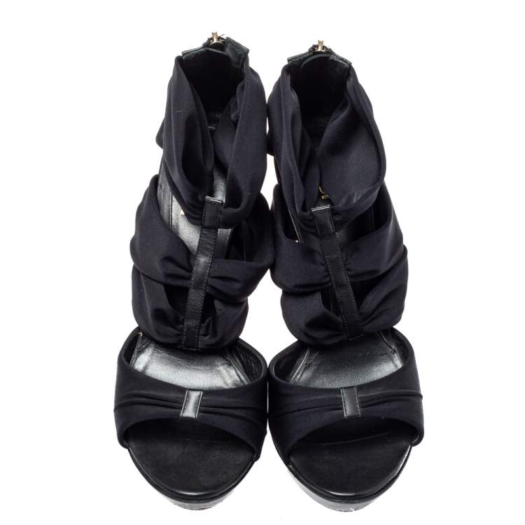 Pre Owned Fendi Black Fabric Strappy Sandals Size 39