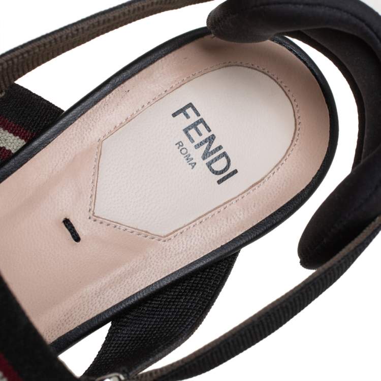 Pre Owned Fendi Brown/Black Zucca Mesh And Leather Colibri Slingback Sandals Size 39