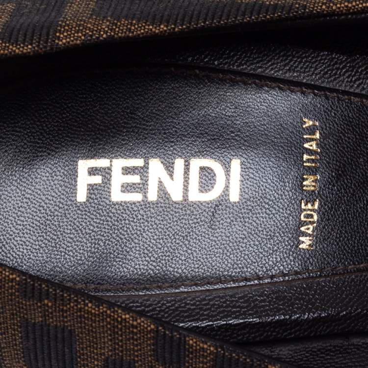 Pre Owned Fendi Brown Zucca Canvas Peep Toe Platform Pumps Size 39